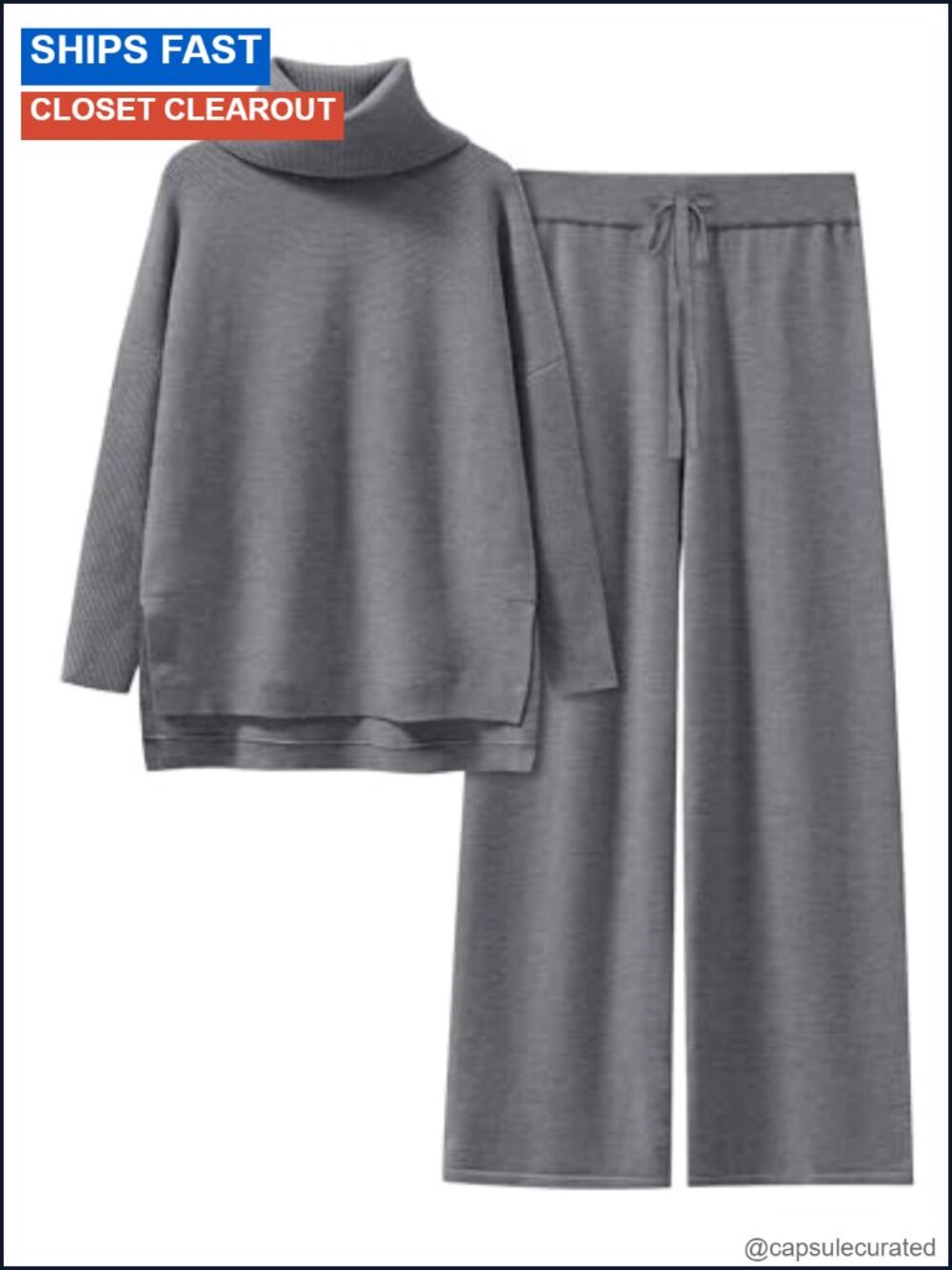 Oversized Turtleneck Sweater Set Wide Leg Pants Lounge